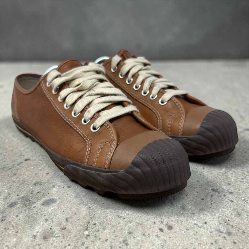 PF Flyers Grounder Low Mens Size 11.5 Tan Leather Ribbed Toe Sneakers PM11GL3L
